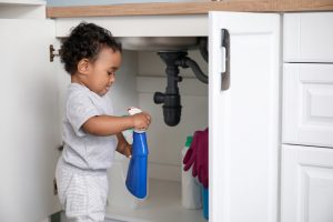 Little,African-american,Baby,Playing,With,Detergents,At,Home.,Child,In